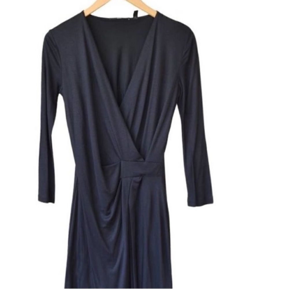 BOSS Hugo Boss Exandria V-neck Faux Wrap Midi Dress Navy  long sleeve $348 - Picture 8 of 10